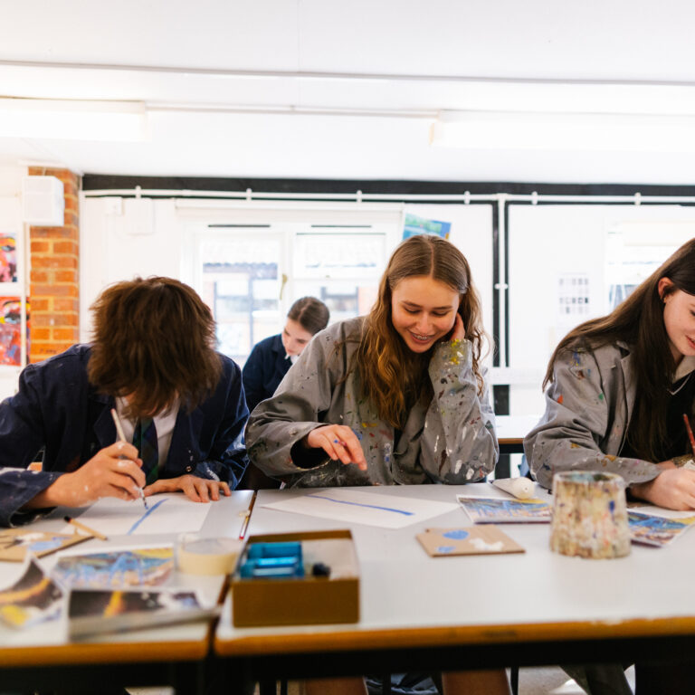 students doing art